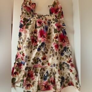 GAP Red and Pink Smocked Bubble Midi Dress